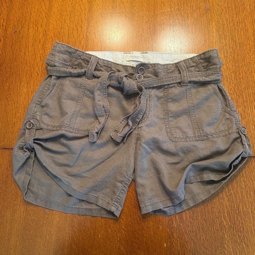 Abercrombie & Fitch Linen-Blend Women's Casual Brown Shorts, A&F Y2K